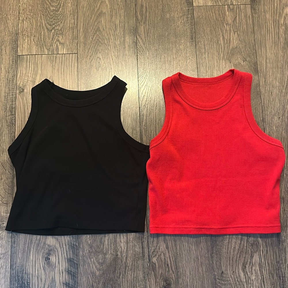Women’s Ribbed Cropped Tank Tops, set of 2, XS